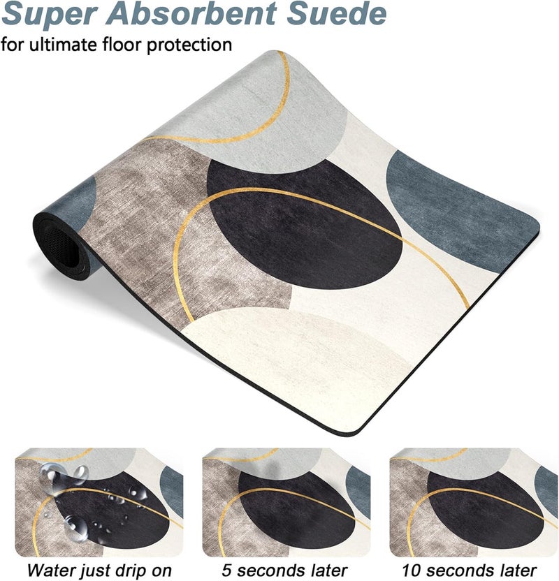 Rnivvi Dog Food Mat, 12" x 19" Boho Absorbent Dog Cat Bowl Mat for Food and Water, Cute Anti-Slip Rubber Pet Feeding Rug Protect Floors, Puppy Placemat for Feeding & Watering Supplies, Abstract Circle - Image 3