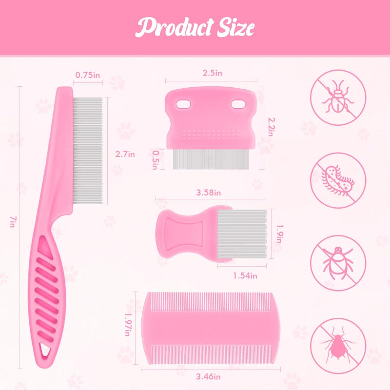 Kerros 6-Pack Flea Comb for Dogs and Cats, Fine & Wide Tooth Stainless Steel Lice Comb, Tick Removal Tool, Tear Stain Remover, Dematting Brush - Professional Pet Grooming Kit for All Types of Pets - Image 2