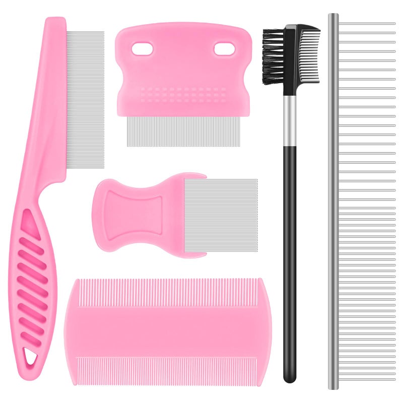 Kerros 6-Pack Flea Comb for Dogs and Cats, Fine & Wide Tooth Stainless Steel Lice Comb, Tick Removal Tool, Tear Stain Remover, Dematting Brush - Professional Pet Grooming Kit for All Types of Pets - Image 1