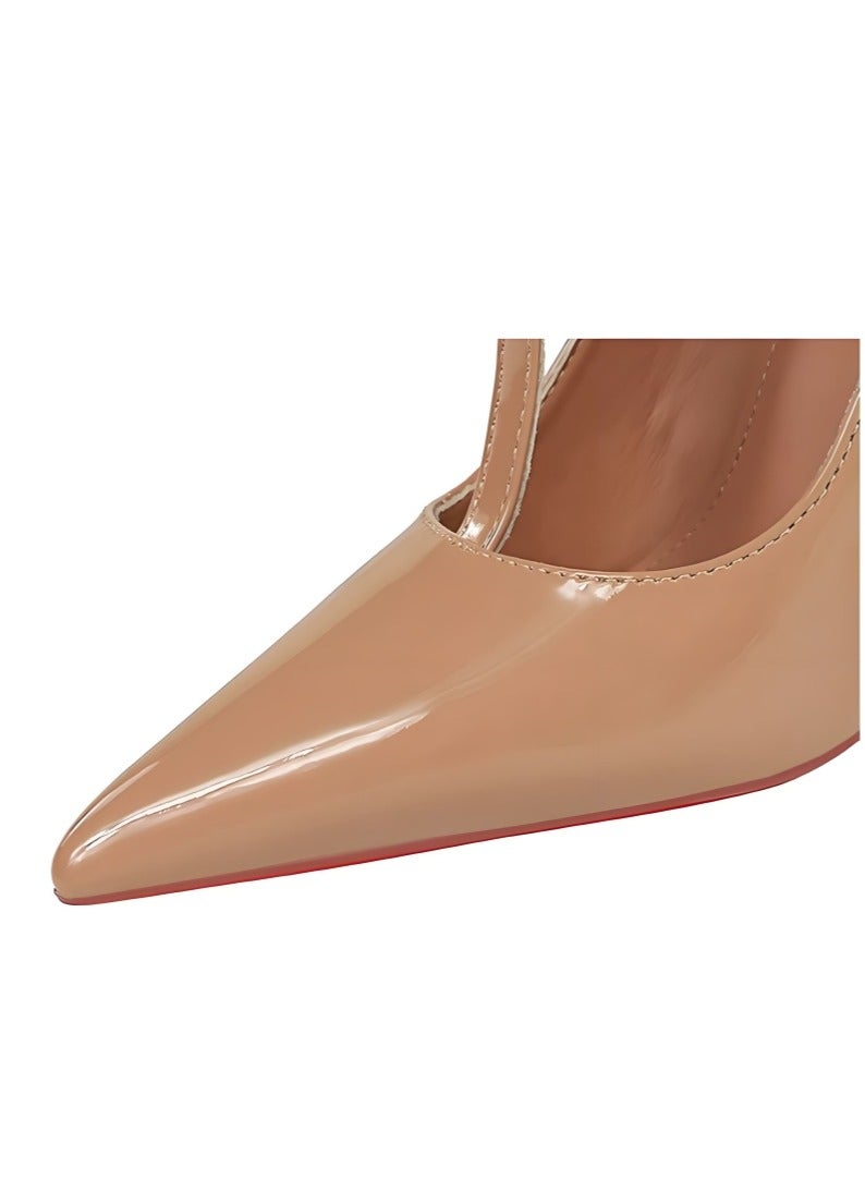 بيج تري مضخات النساء مغلقة إصبع القدم الكعب العالي مع حزام لون عاري 10CM - Image 3