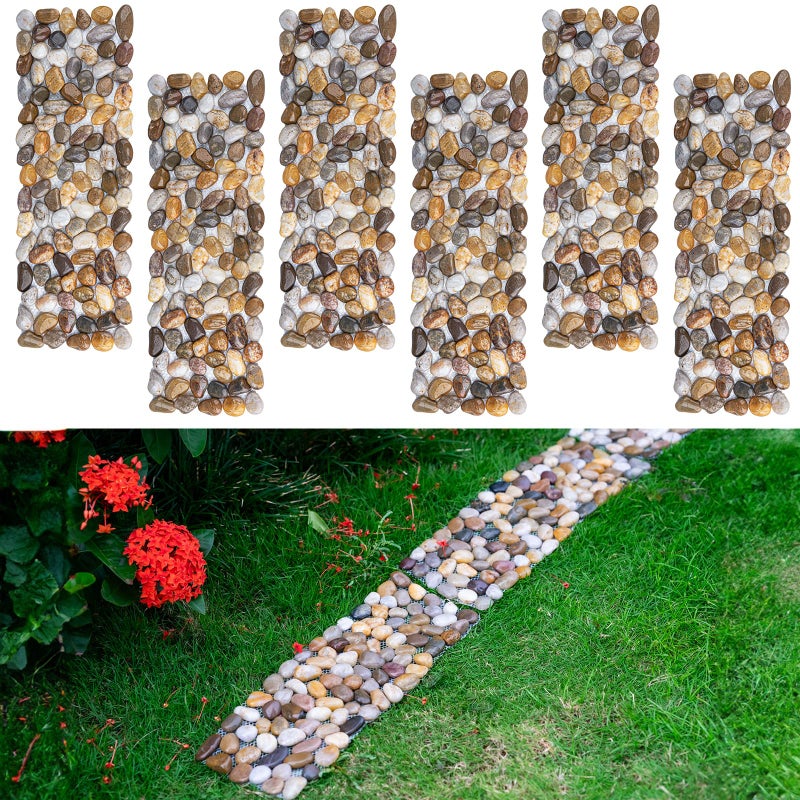 Qualdout River Rocks Stepping Stones Pavers Outdoor for Garden Walkway, Pebbles Polished Gravel for Yard Lawn Patio Pathway Landscaping, 6PCS (Rectangle) - Image 1