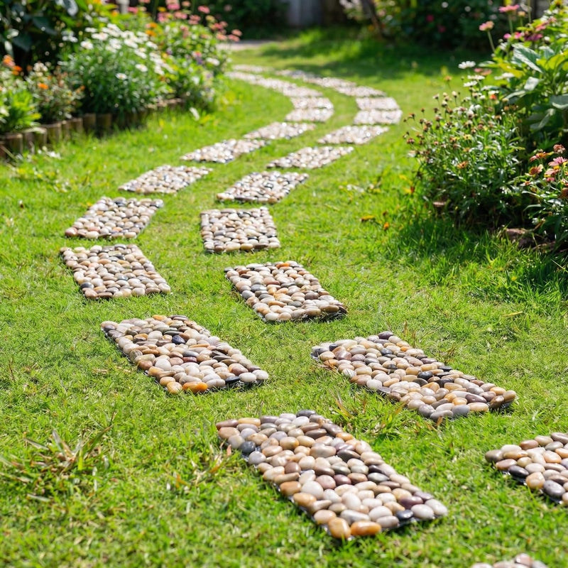 Qualdout River Rocks Stepping Stones Pavers Outdoor for Garden Walkway, Pebbles Polished Gravel for Yard Lawn Patio Pathway Landscaping, 6PCS (Rectangle) - Image 5