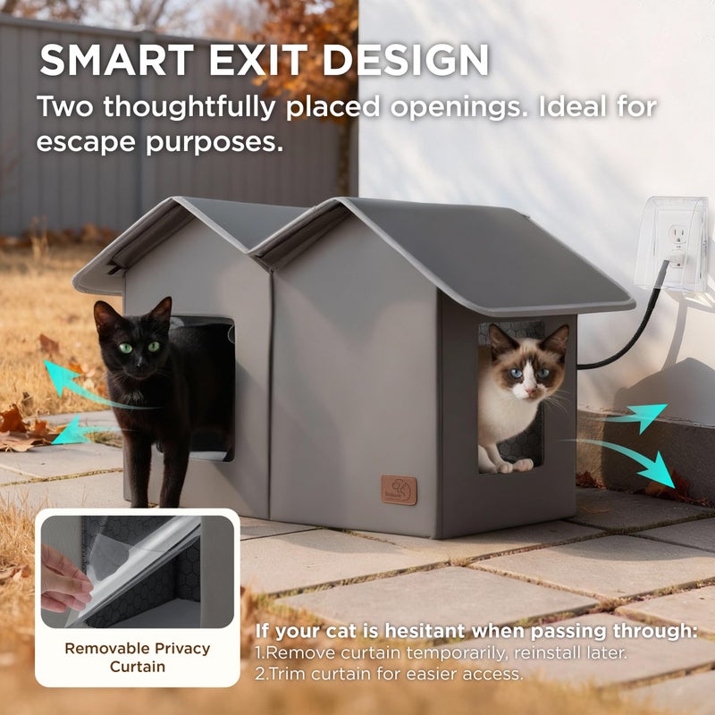 Bedsure Heated Outdoor Cat House-Extra Wide Weatherproof and Warming Feral Cat Shelter with Raised Base in Winter, Waterproof Insulated Outside Pet Hideout for Stray Kitty, 22.5x12.5x13.25inches, Grey - Image 4