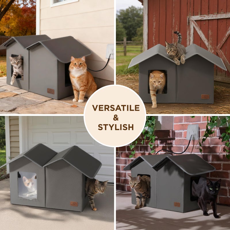 Bedsure Heated Outdoor Cat House-Extra Wide Weatherproof and Warming Feral Cat Shelter with Raised Base in Winter, Waterproof Insulated Outside Pet Hideout for Stray Kitty, 22.5x12.5x13.25inches, Grey - Image 5