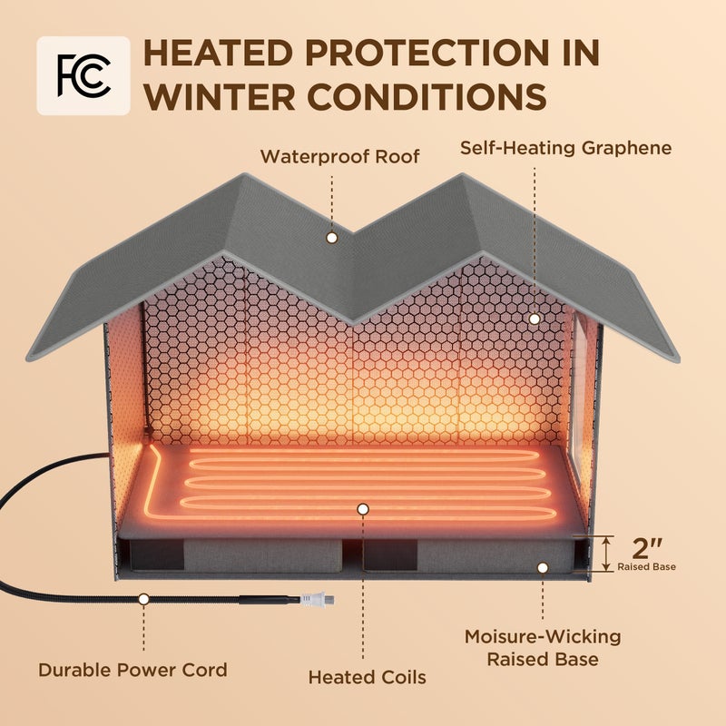 Bedsure Heated Outdoor Cat House-Extra Wide Weatherproof and Warming Feral Cat Shelter with Raised Base in Winter, Waterproof Insulated Outside Pet Hideout for Stray Kitty, 22.5x12.5x13.25inches, Grey - Image 3