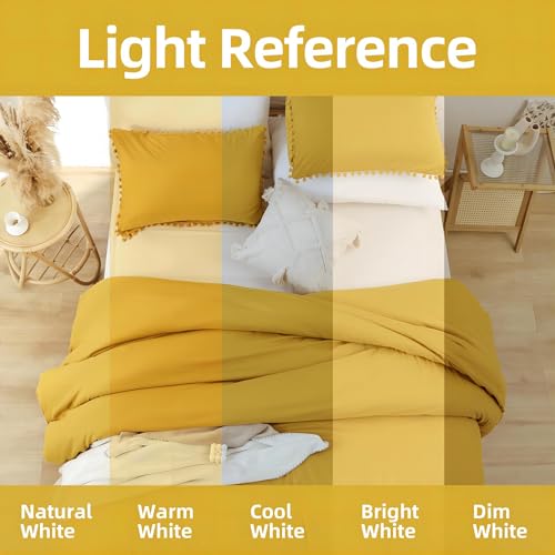 YIRDDEO Full Size Comforter Sets - Full Size Comforter with Ball Pom Fringe, Soft Bedding Set for All Seasons - 3 Pieces, 1 Comforter (79"x90") & 2 Pillow Shams(20"x26"), Mustard Yellow - Image 3