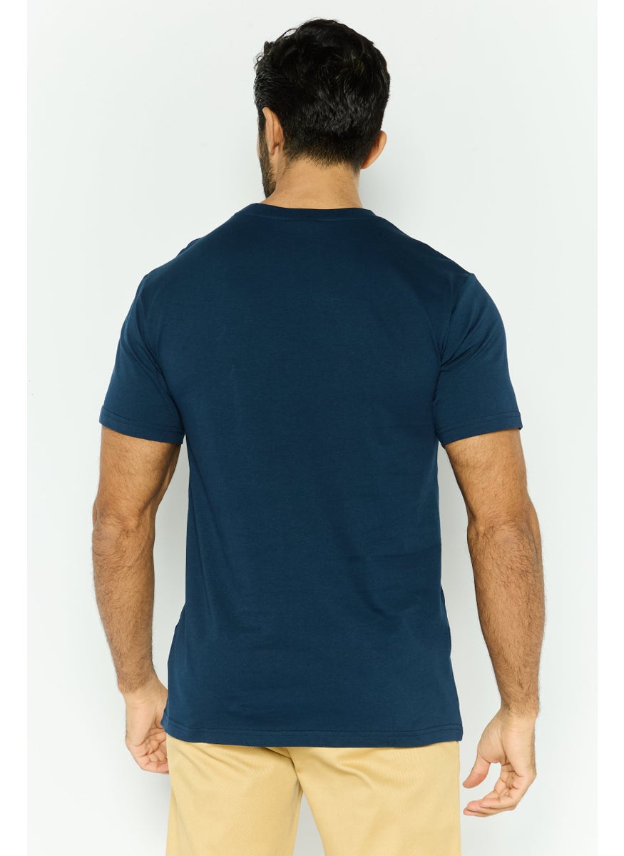 Ellesse Men Crew Neck Short Sleeves Embroidered Logo T-Shirt, Navy Blue Combo  - Image 4