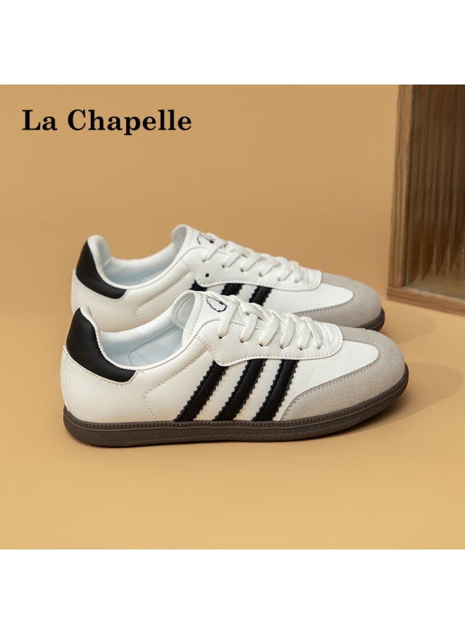 La Chapelle Women's Spring Casual Flat Shoes Women's Casual Board Shoes All-match Sports White Shoes Women White/black Size 36 - Image 1