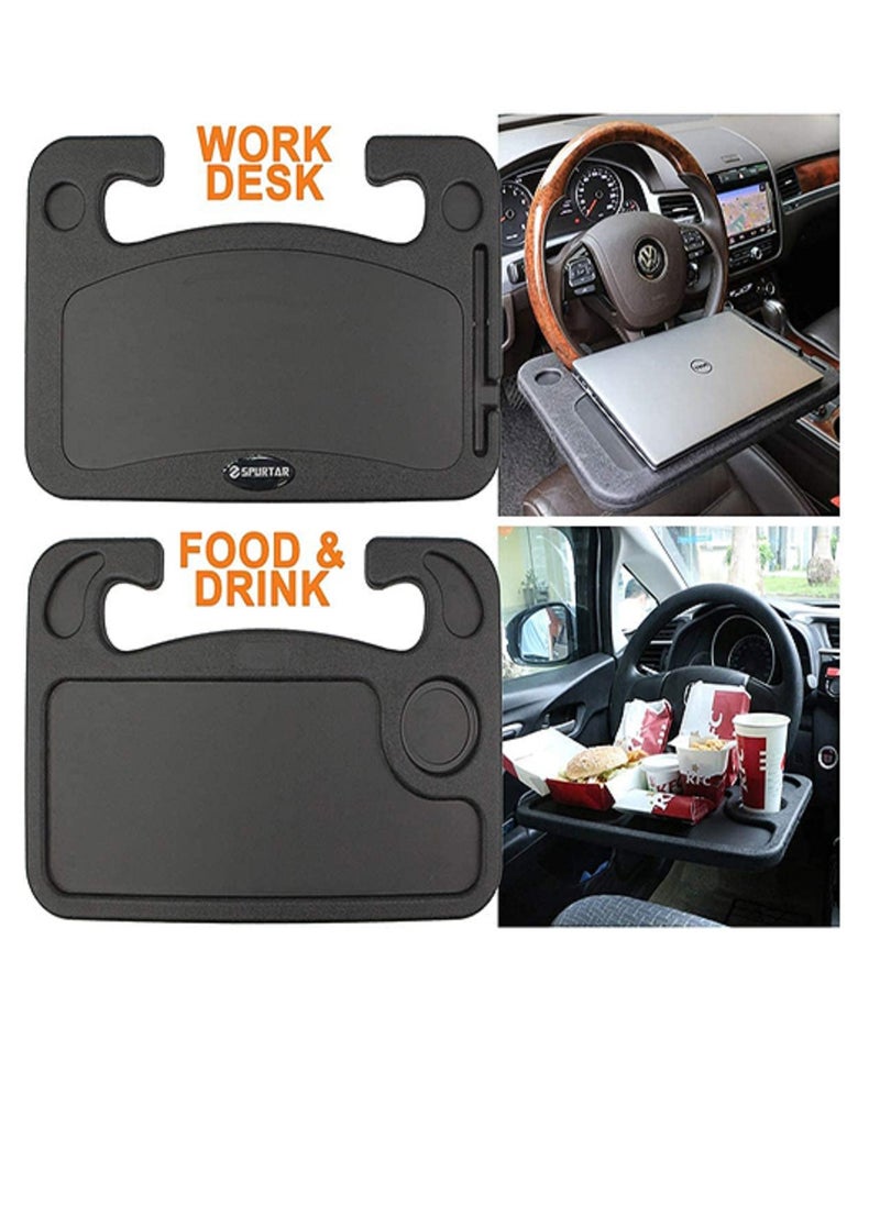 Generic - Office tray for car steering wheel from city Mocha, laptop stand for dining with mobile phone holder, car table, laptop tray for dining, tablet, iPad and Notebook, Black - from Rana store - Image 1