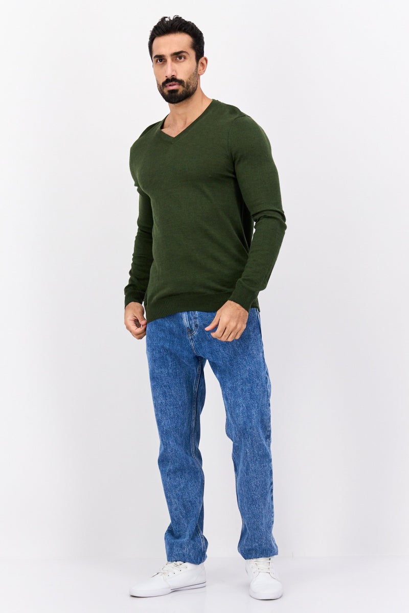 Lyle & Scott Men V-Neck Textured Print Long Sleeves Sweater, Olive - Image 4