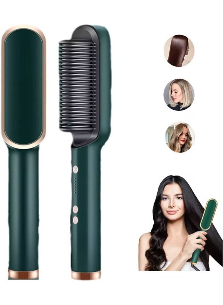 Dream Zone Straightener Brush 2 in 1 Brush for Women with 5 Temp & Fast Heating Negative Ion Styling Comb That Smoothes Hair Frizz Green - Image 1