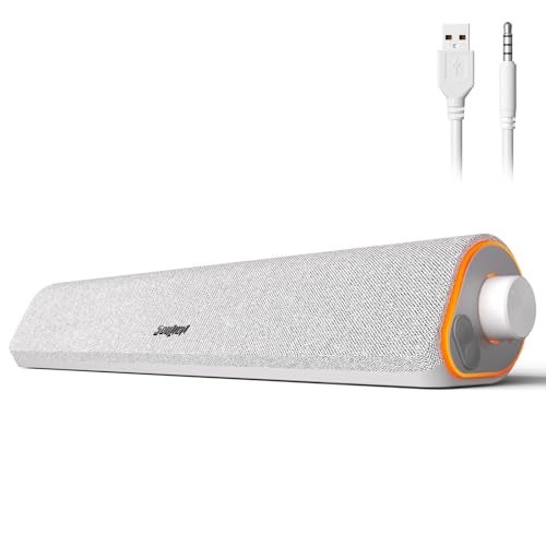 SOULION R50 Bluetooth Computer Speakers, 3.5mm PC Sound Bar for Desktop Monitor, Wired USB Powered & Colorful LED Lights with Switch Button, Surround Sound Soundbar PC Spearkers for Computer, White - Image 1
