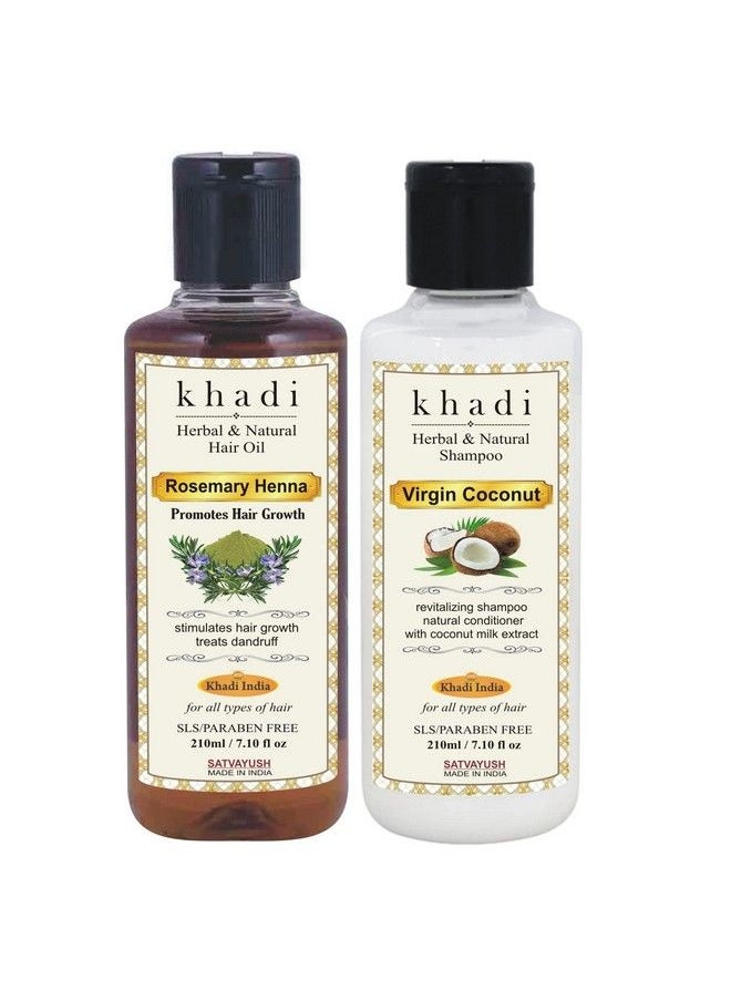Satvayush - Khadi Rosemary Henna Hair Growth Oil & Khadi Virgin Coconut Shampoo Herbal & Natural (Pack Of 2) 210 Ml Each - Image 1