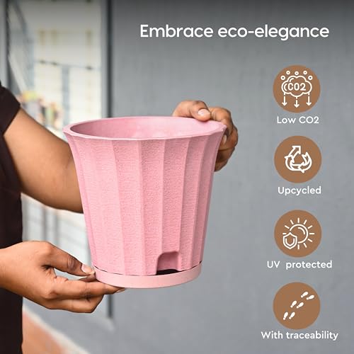 Eha Earth Friendly Ace 7 inch Small Self Watering Pots for Indoor Plants | Set of 2 | Plant Pot Made with Bamboo Fibers | Table Top Planters for Home Decor, Flower Pot for Living Room | Innocent - Image 3