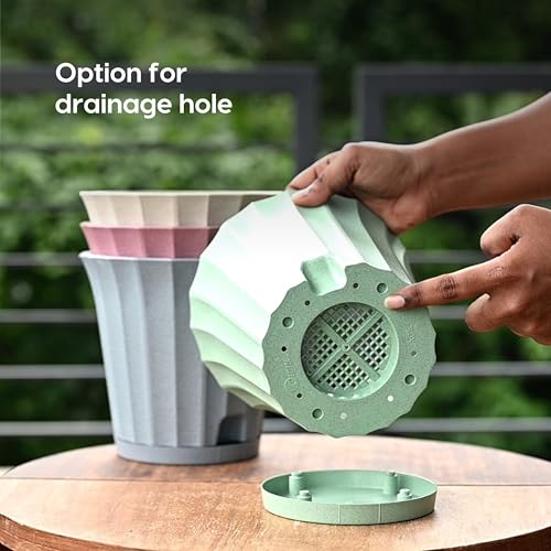 Eha Earth Friendly Ace 7 inch Small Self Watering Pots for Indoor Plants | Set of 2 | Plant Pot Made with Bamboo Fibers | Table Top Planters for Home Decor, Flower Pot for Living Room | Innocent - Image 5