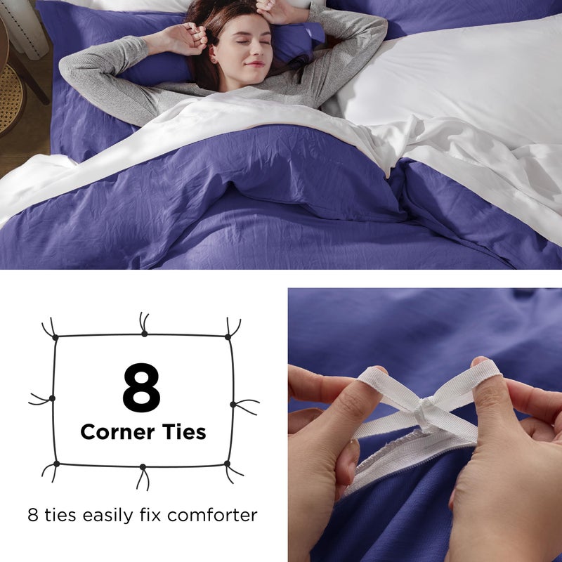 Bedsure Skipper Blue Duvet Cover King Size - 3 Pieces Prewashed Cotton-Like Polyester Extra Soft Bedding Set, Includes 1 Duvet Cover (265 cm x 230 cm) with Zipper Closure & 2 Pillow Shams (50 cm x 90 cm), No Comforter Filling included - Image 5
