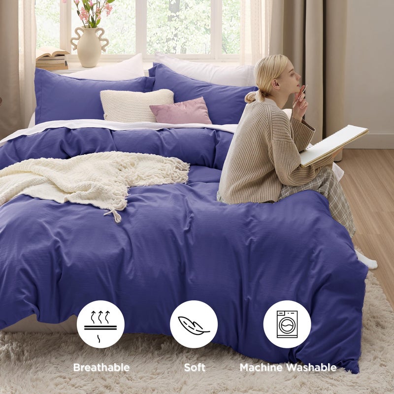 Bedsure Skipper Blue Duvet Cover King Size - 3 Pieces Prewashed Cotton-Like Polyester Extra Soft Bedding Set, Includes 1 Duvet Cover (265 cm x 230 cm) with Zipper Closure & 2 Pillow Shams (50 cm x 90 cm), No Comforter Filling included - Image 3