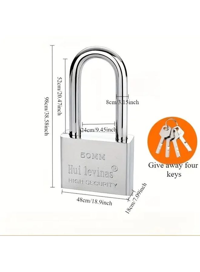 Long Beam 48MM Alloy Steel Padlock Waterproof Rust Resistant with 4 Keys - Image 1