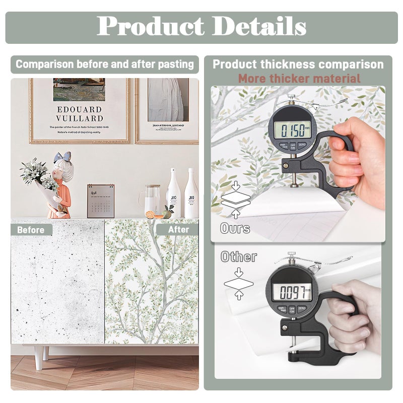 MelunMer Leaf Contact Paper Peel and Stick Wallpaper Green Boho Tree 78.7inL 17.3inW Self-Adhesive Removable Modern Contact Paper for Cabinets and Drawers Bedroom Wallpaper for Bathroom Waterproof - Image 4