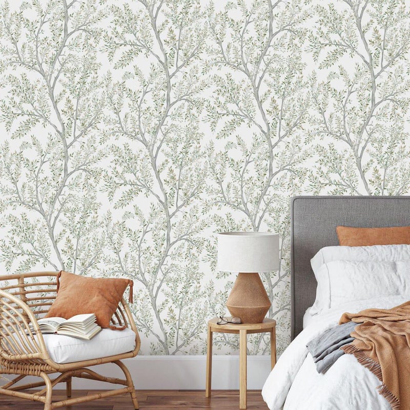 MelunMer Leaf Contact Paper Peel and Stick Wallpaper Green Boho Tree 78.7inL 17.3inW Self-Adhesive Removable Modern Contact Paper for Cabinets and Drawers Bedroom Wallpaper for Bathroom Waterproof - Image 5