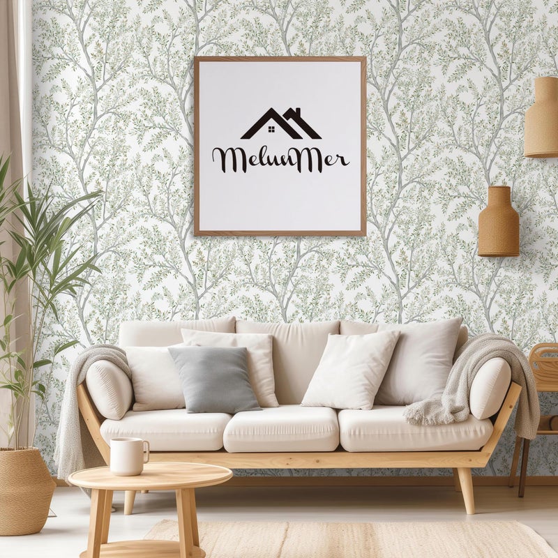MelunMer Leaf Contact Paper Peel and Stick Wallpaper Green Boho Tree 78.7inL 17.3inW Self-Adhesive Removable Modern Contact Paper for Cabinets and Drawers Bedroom Wallpaper for Bathroom Waterproof - Image 2