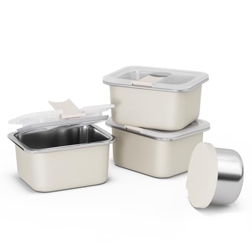 Bakpoco Stainless Steel Snack Lunch Containers for Kids, 3 Packs 12 oz Leak-Proof Lunch Box Containers, Microwave-Safe, Convenient Metal Small Food Storage Container with Lid for School, Work - Image 1