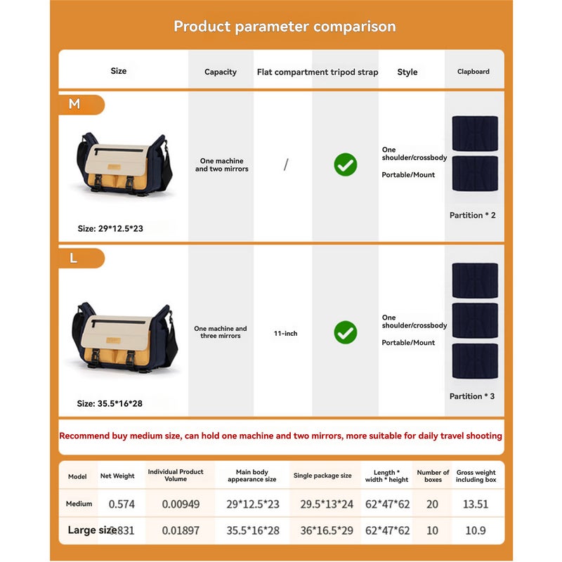 CWATCUN D191 Single-Shoulder Camera Bag Waterproof Crossbody Mirrorless/DSLR Camera Messenger Bag Multi-Functional Storage Bag size M - Image 3