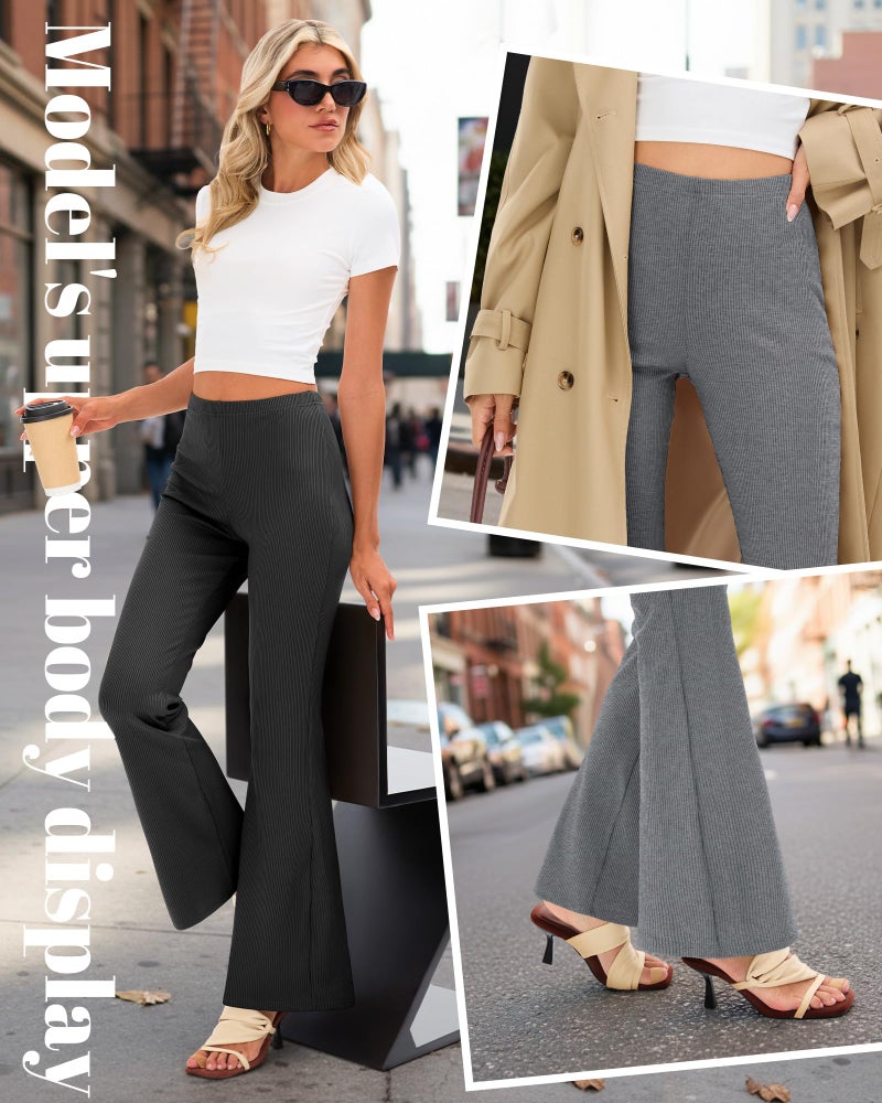 Yearntown 3 Pack Women's Ribbed Flare Yoga Pants High Waist Flare Leggings Casual Bell Bottoms Workout Soft Bootcut Leggings(Black, Dark Gray, Light Gray,Medium) - Image 4