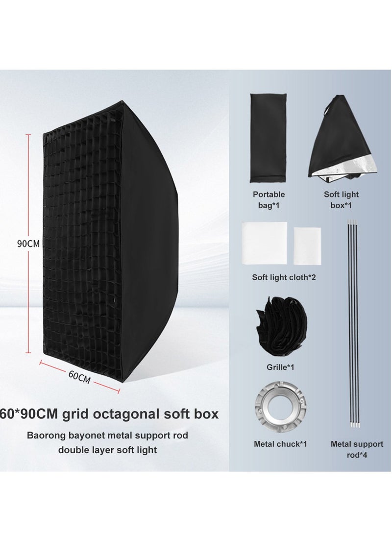 Glanfen - Rectangular Softbox, 60x90cm Quick-Setup Softbox Bowens Mount with Light Diffusers, Grid, Carrying Bag Compatible with Most Bowens Mount COB Video Light for Portrait Product Photography - Image 1