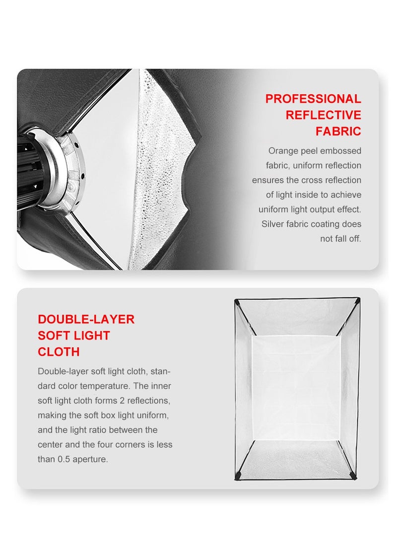 Glanfen - Rectangular Softbox, 60x90cm Quick-Setup Softbox Bowens Mount with Light Diffusers, Grid, Carrying Bag Compatible with Most Bowens Mount COB Video Light for Portrait Product Photography - Image 1