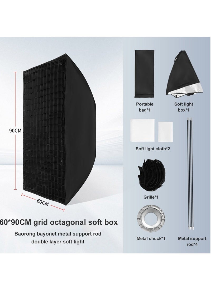 Glanfen Rectangular Softbox, 60x90cm Quick-Setup Softbox Bowens Mount with Light Diffusers, Grid, Carrying Bag Compatible with Most Bowens Mount COB Video Light for Portrait Product Photography - Image 2