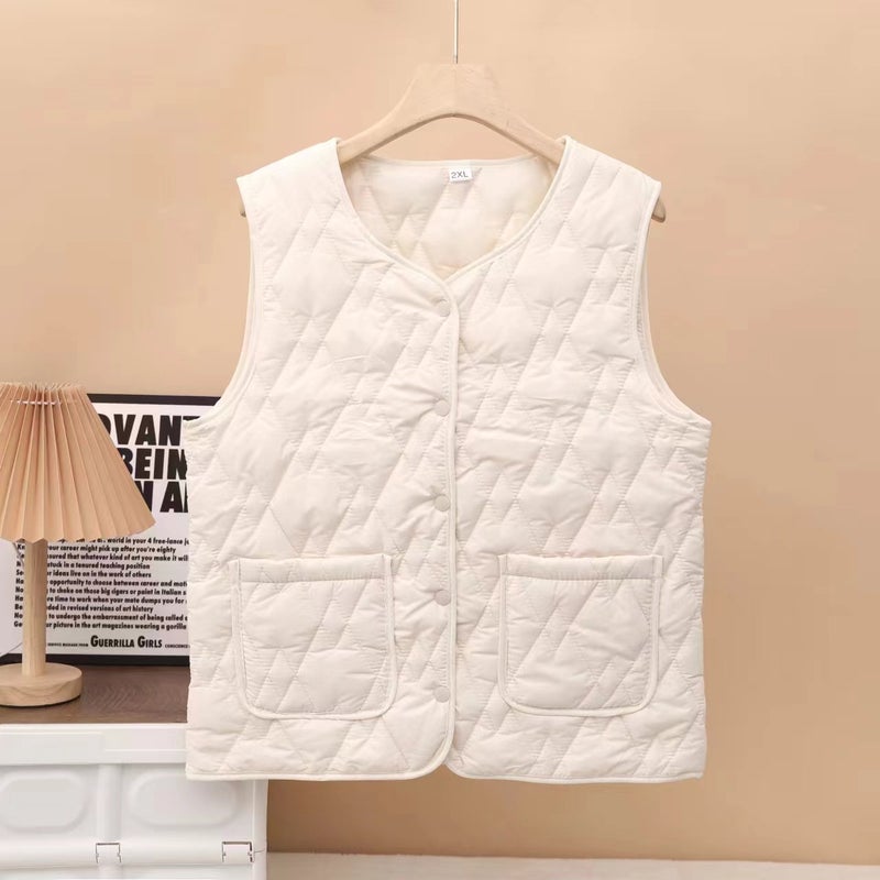 502 Interlaced Rhombus Cotton Vest Manufacturer Light And Warm Cotton Vest Loose And Slimming Look - Image 1