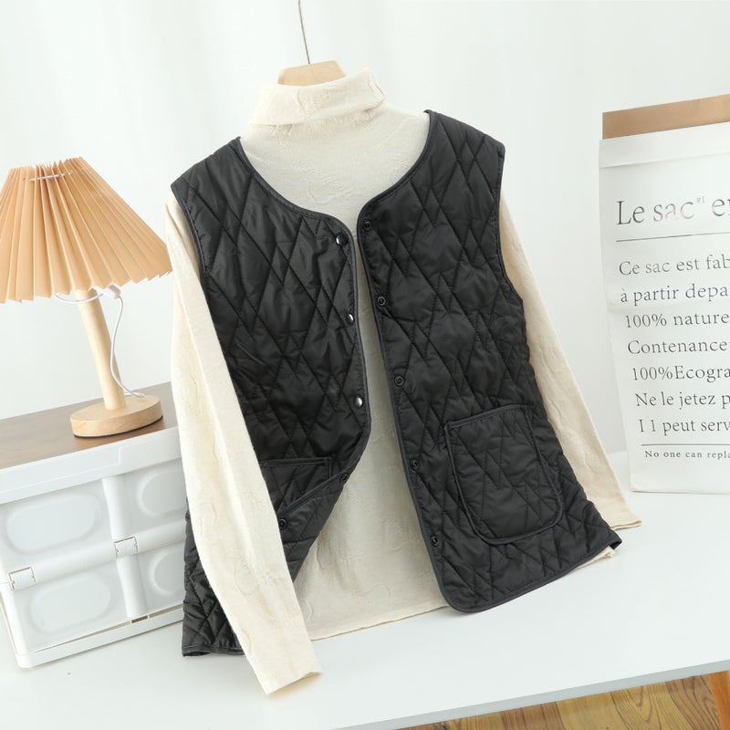 502 Interlaced Rhombus Cotton Vest Manufacturer Light And Warm Cotton Vest Loose And Slimming Look - Image 4