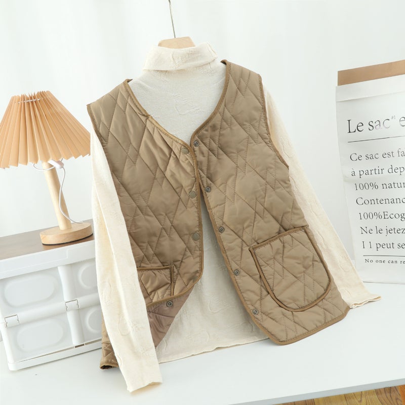 502 Interlaced Rhombus Cotton Vest Manufacturer Light And Warm Cotton Vest Loose And Slimming Look - Image 5