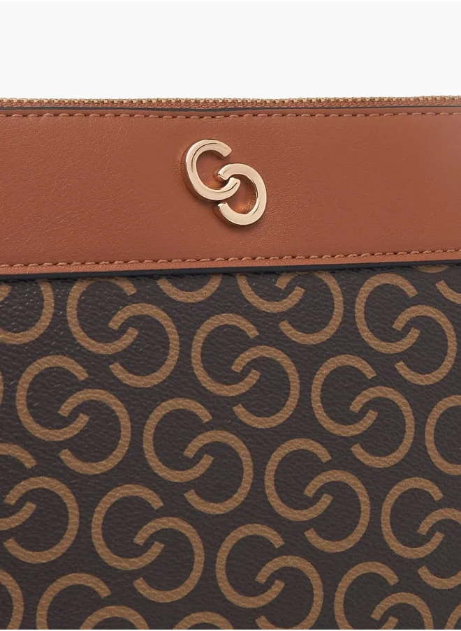 Celeste Womens Monogram Print Wallet With Detachable Wristlet Strap And Zip Closure