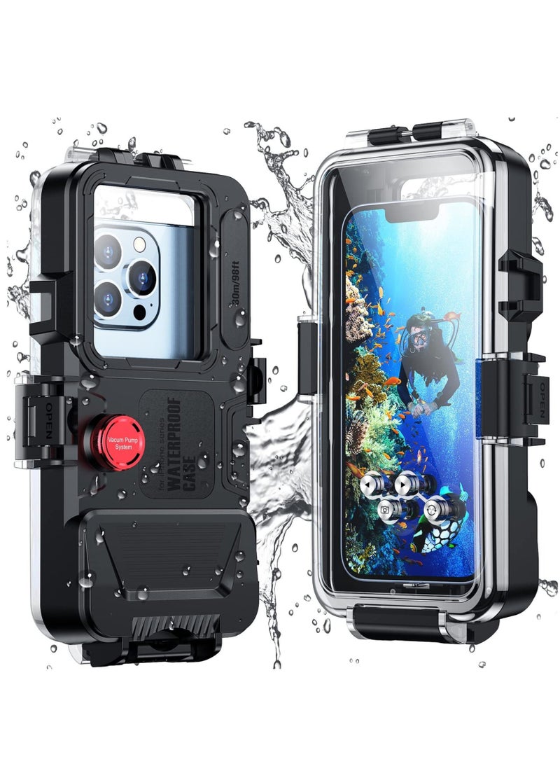 Diving Phone Case Only for iPhone Series, Snorkeling Underwater Case 98FT/30M Photo Video,Waterproof Housing for iPhone 14/Pro/Pro Max/13/12/11 with Lanyard Black - Image 1