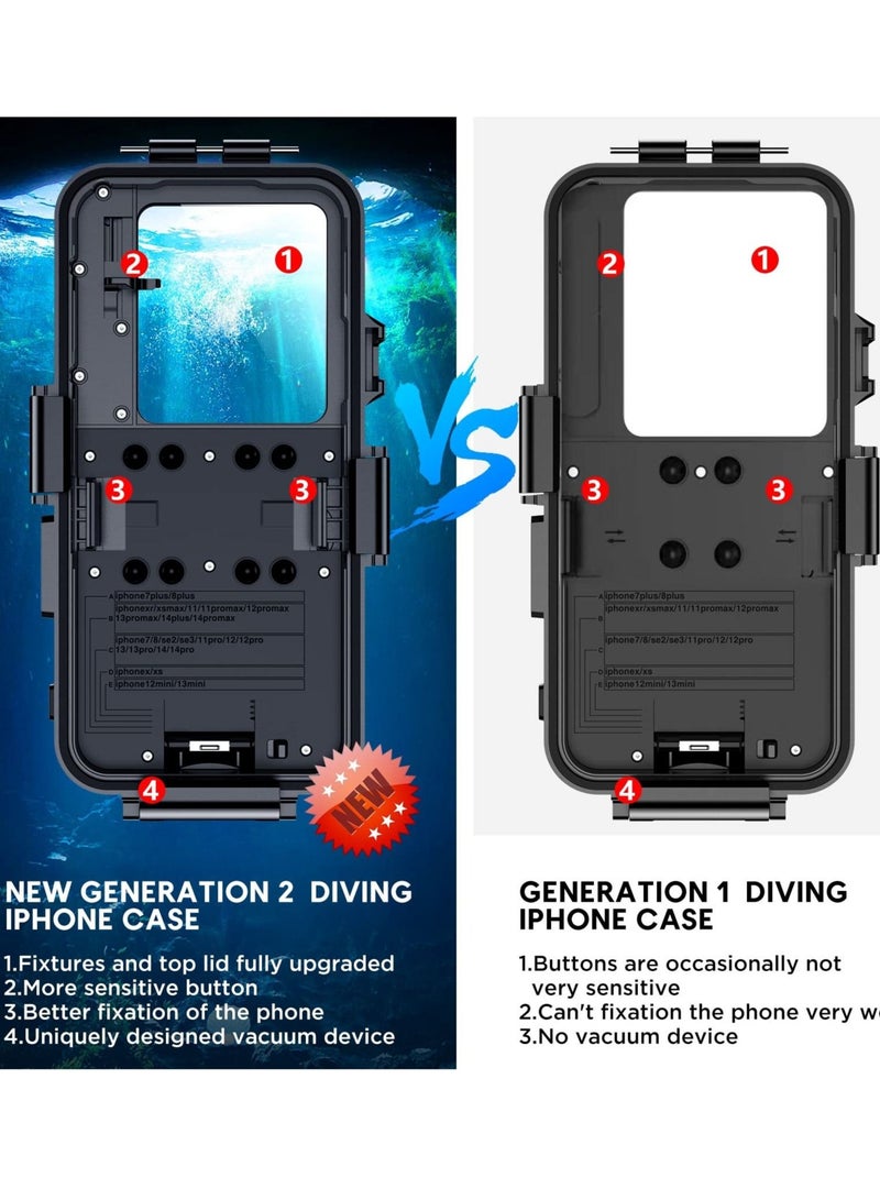 Diving Phone Case Only for iPhone Series, Snorkeling Underwater Case 98FT/30M Photo Video,Waterproof Housing for iPhone 14/Pro/Pro Max/13/12/11 with Lanyard Black - Image 3