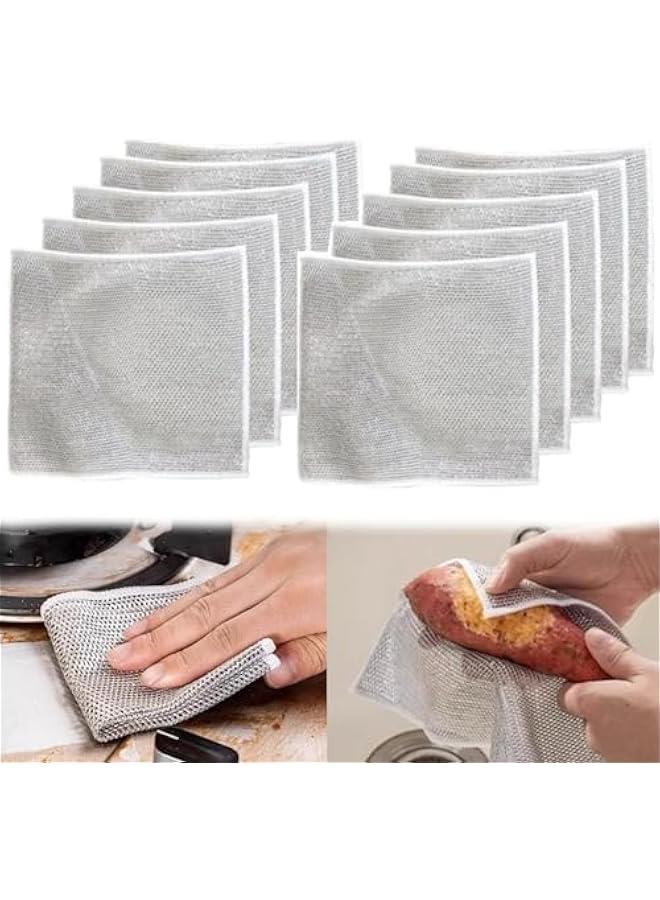Steel Wire Dishwashing Cloth, Multipurpose Wire Dishwashing Rags for Wet and Dry, Double Layer Non-Scratch Stainless Steel Scrubber Pads for Pots and Pans, Sinks, Stove Tops (10pcs) - Image 1