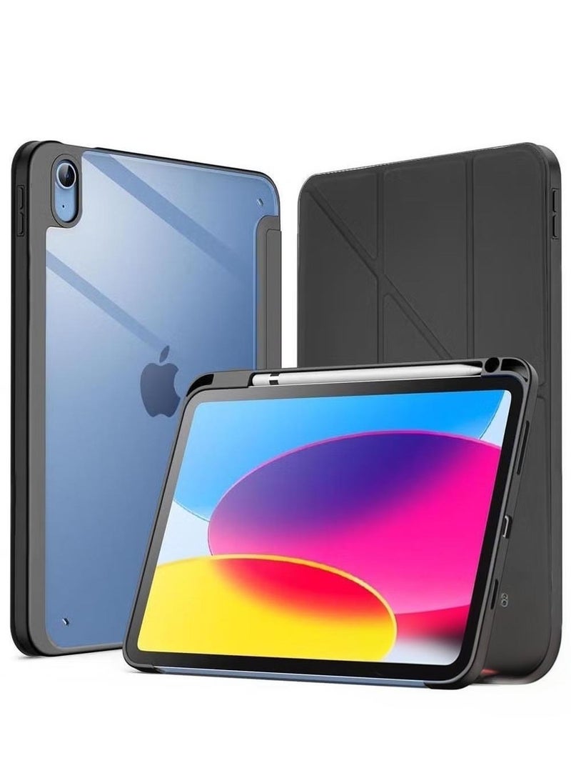 ARMOR Case for iPad 10th Generation 10.9 2022 / iPad 11th Generation (A16) 10.9 Inch 2025 Built-in Pencil Holder Flexible Back Cover, Trifold Stand, Auto Sleep Wake Rebound Series Clear / Black  - Image 1