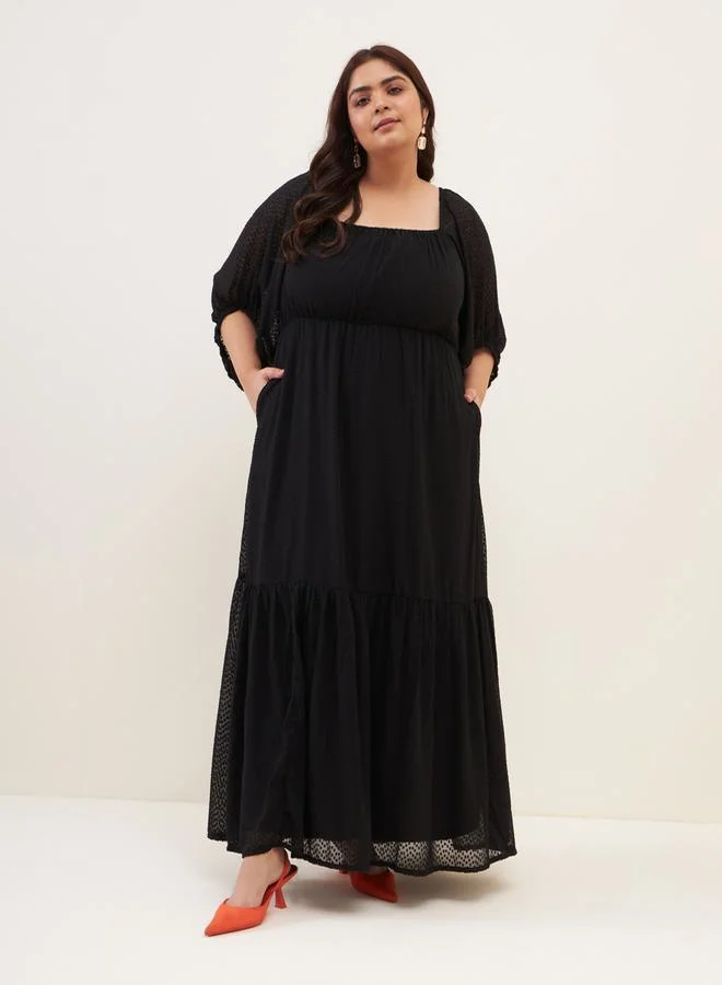 FEMELLA Dobby Tiered Maxi Dress by Styli