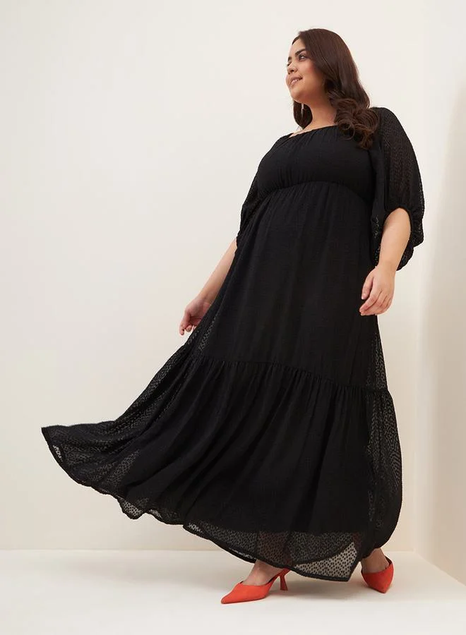 FEMELLA Dobby Tiered Maxi Dress by Styli