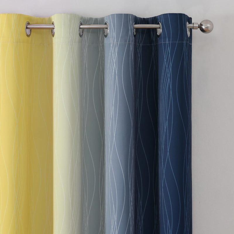 Estelar Textiler Navy Blue and Yellow Gradient Blackout Curtains for Bedroom, Thermal Insulated Ombre Blackout Drapes, Full Room Darkening Energy Saving Curtains for Living Room,52Wx84L,2 Panels - Image 4