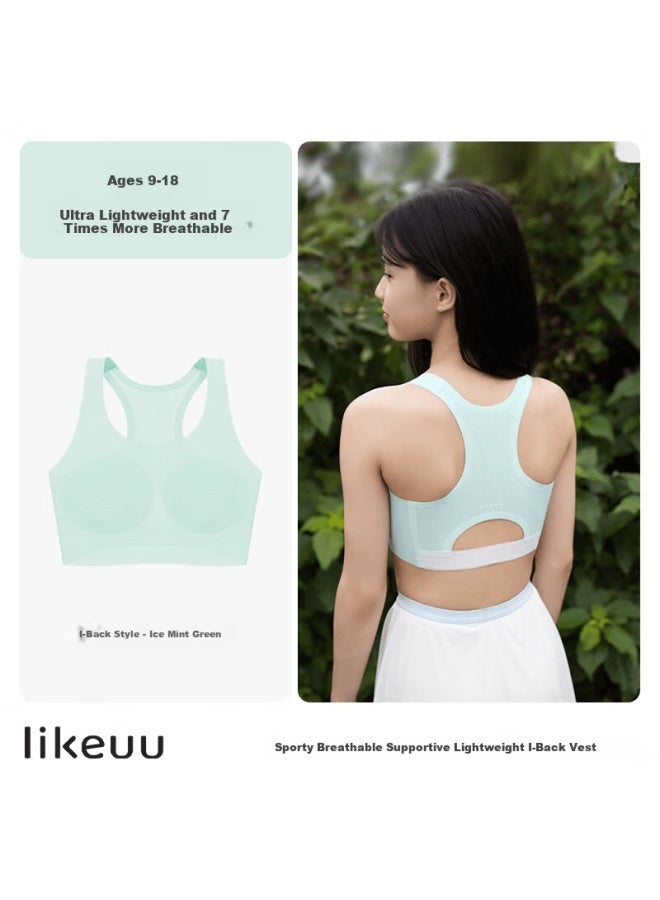 Like Uu Girls Bra Development Period Underwear Sweet Pear Mint Lightweight Breathable Racerback Sports Bra For Girls - Image 5
