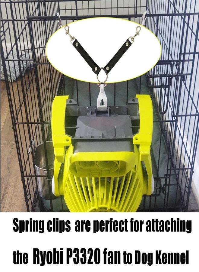 JILINWEI 2Pcs Dog Kennel Fan Hanging Utility Straps for Ryobi P3320 Fan Holder, Waterproof Dog Crate Fan Strap with Swivel Spring Clips Suitable for Any Kennel, Black - Image 3