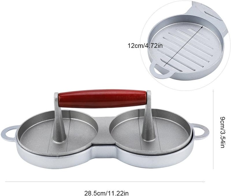 VBESTLIFE Hamburger Press Patty Maker, 2 Grids Round Shaped Burger Meat Making Tool Burger Maker with Wood Handle for Beef Veggie Burger BBQ - Image 5