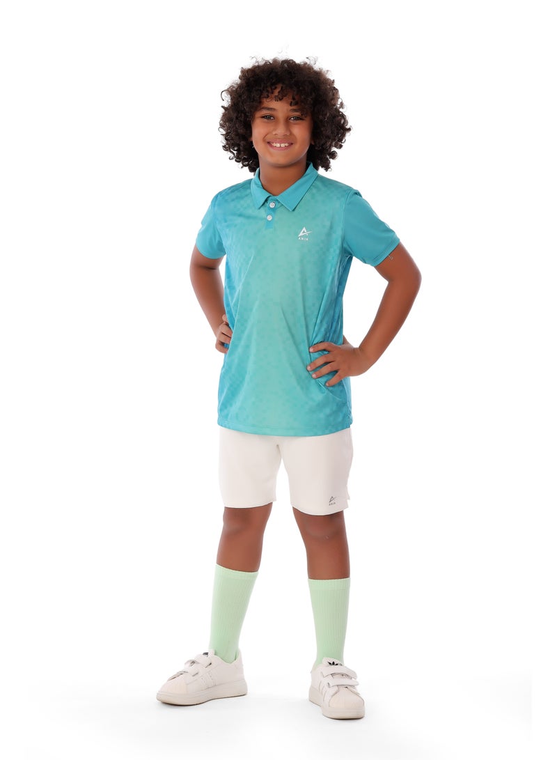 ANJA Boys Aqua Blue Polo Shirt – Sporty Short Sleeve Top - Image 1