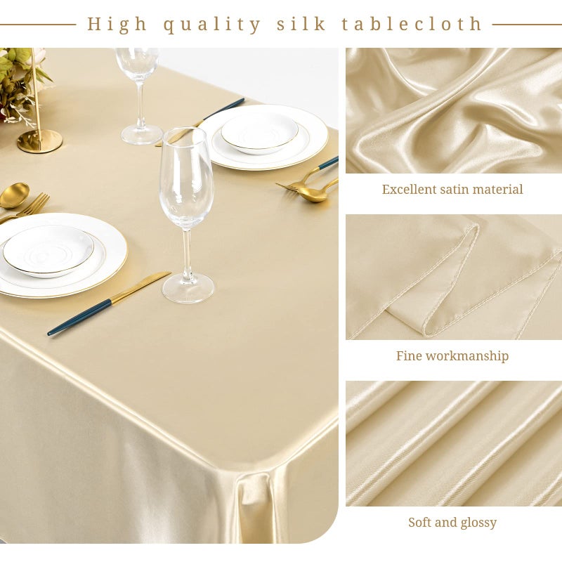 REWOMC 12 Pack Champagne Satin Tablecloth, 57 x 108 Inch Silky Satin Table Cloth, Rectangle Bright Silk Tablecloth Smooth Fabric Table Covers Overlay Silky Table Decoration for Wedding Party Banquet Birthday - Image 3