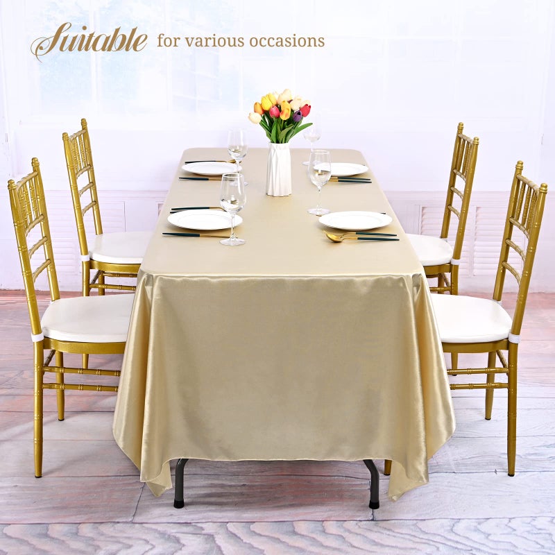 REWOMC 12 Pack Champagne Satin Tablecloth, 57 x 108 Inch Silky Satin Table Cloth, Rectangle Bright Silk Tablecloth Smooth Fabric Table Covers Overlay Silky Table Decoration for Wedding Party Banquet Birthday - Image 4
