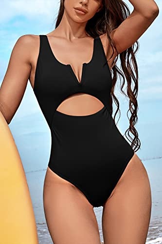 Meyeeka One Piece Swimsuit Women Tummy Control Bathing Suit High Waisted Bathing Suits for Women L Black - Image 4