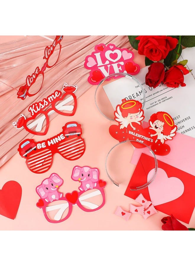 Kingdder 18 Pcs Valentine's Day Headband and Eyeglasses Set, Valentines Glasses Photo Props Cupid Headband Heart Glasses for Kids Adults Party Costume Supplies Decoration - Image 3